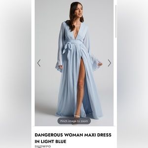 Showpo- Dangerous Woman in Light Blue Floor Length Dress
